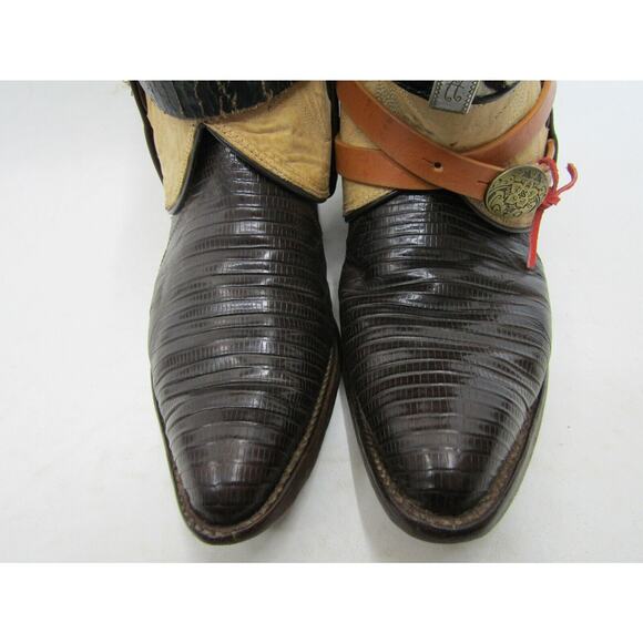 NOCONA Mens Size 8.5 D Dark Brown Leather Lizard Skin Fold Over Cowboy Boots main image 4